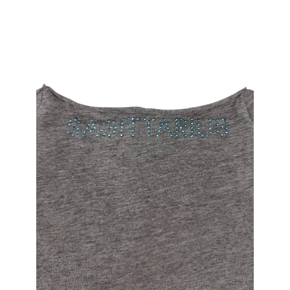 Vtg 90s NWT Gray Studded Sagittarius Zodiac Tee | McBling Noughties Grunge Y2K M - Picture 13 of 15